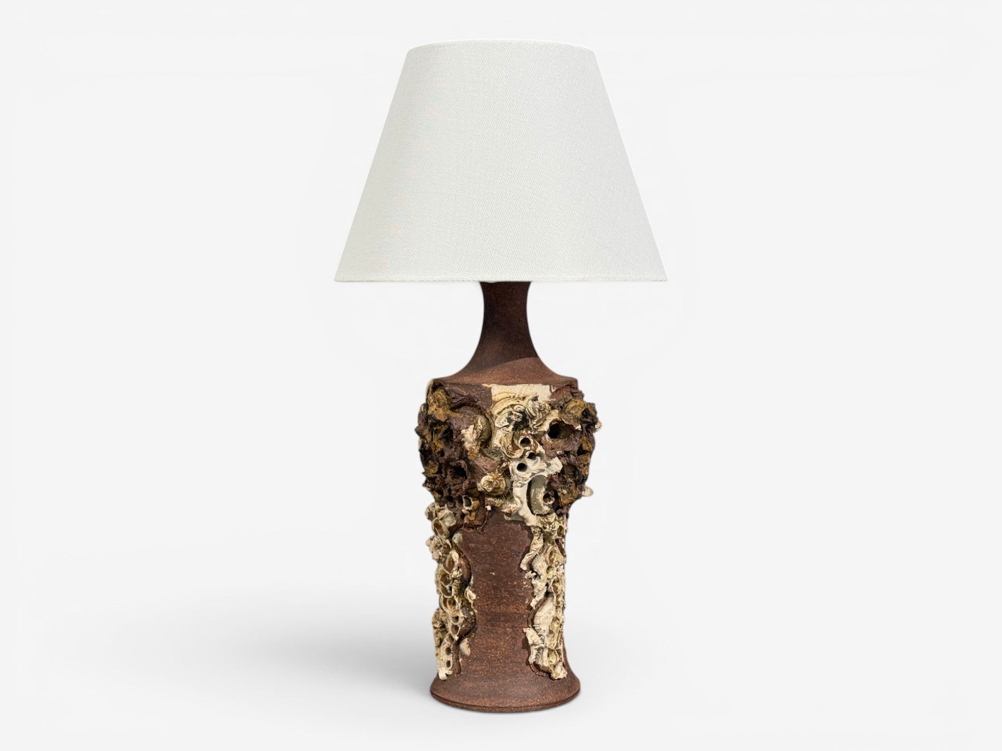 Bodil Marie Nielsen, Large Brutalist Table Lamp, Brown Stoneware, Denmark, 1960s