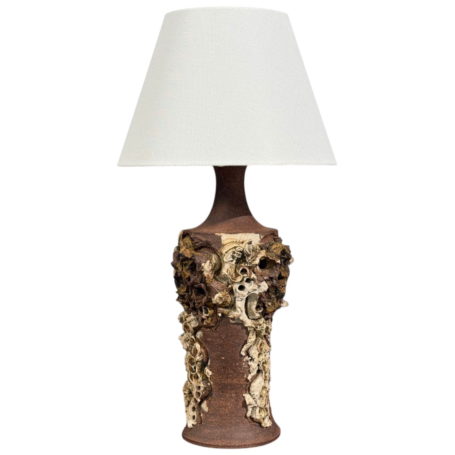 Bodil Marie Nielsen, Large Brutalist Table Lamp, Brown Stoneware, Denmark, 1960s