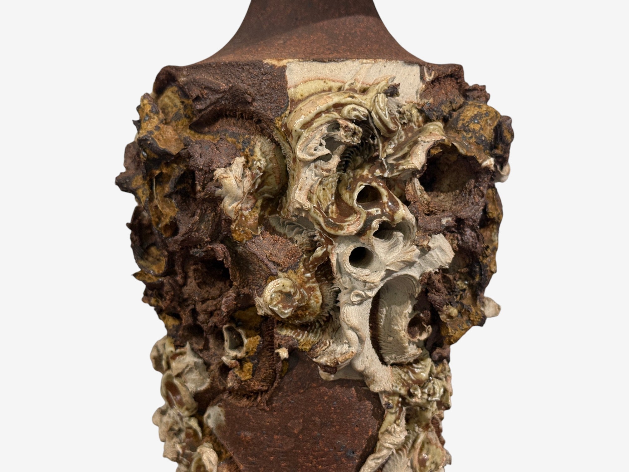 Bodil Marie Nielsen, Large Brutalist Table Lamp, Brown Stoneware, Denmark, 1960s