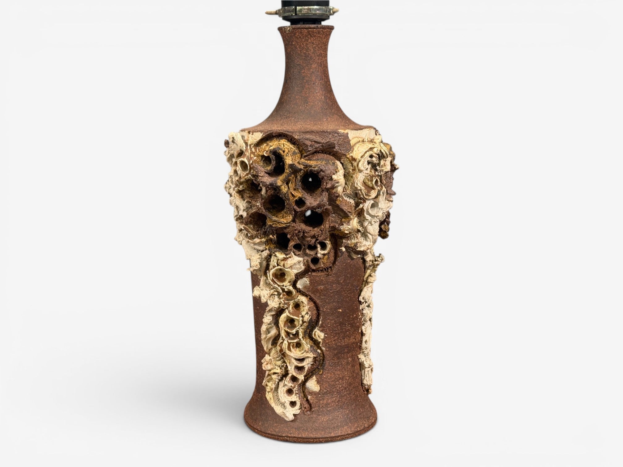 Bodil Marie Nielsen, Large Brutalist Table Lamp, Brown Stoneware, Denmark, 1960s