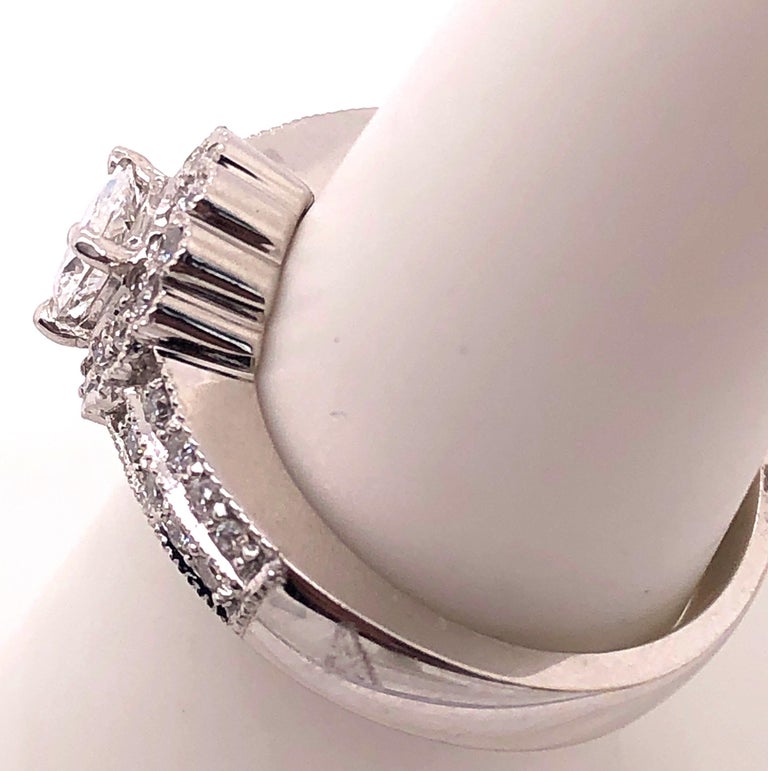 14 Karat White Gold Contemporary Ring with Diamonds Engagement 1.00 Total Diamond Weight