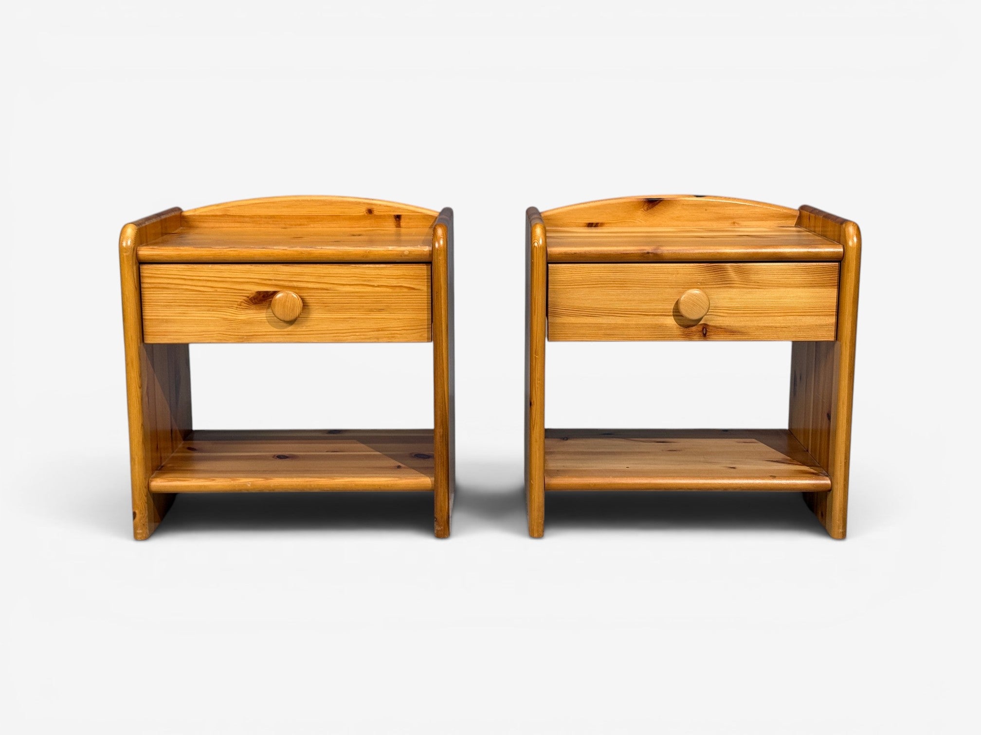 Swedish Modern, Bedside Tables, Knotty Pine, Sweden, 1960s