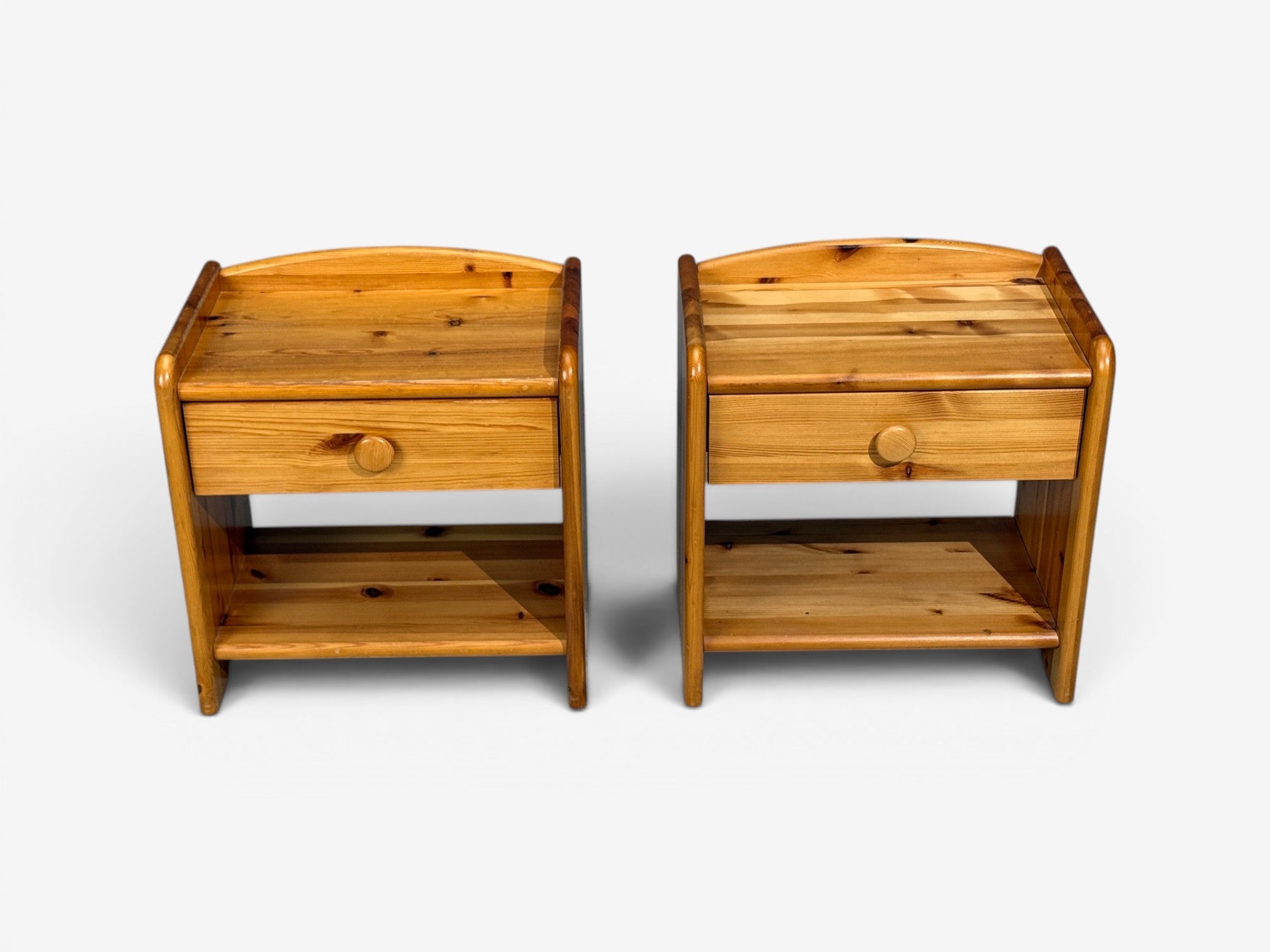 Swedish Modern, Bedside Tables, Knotty Pine, Sweden, 1960s