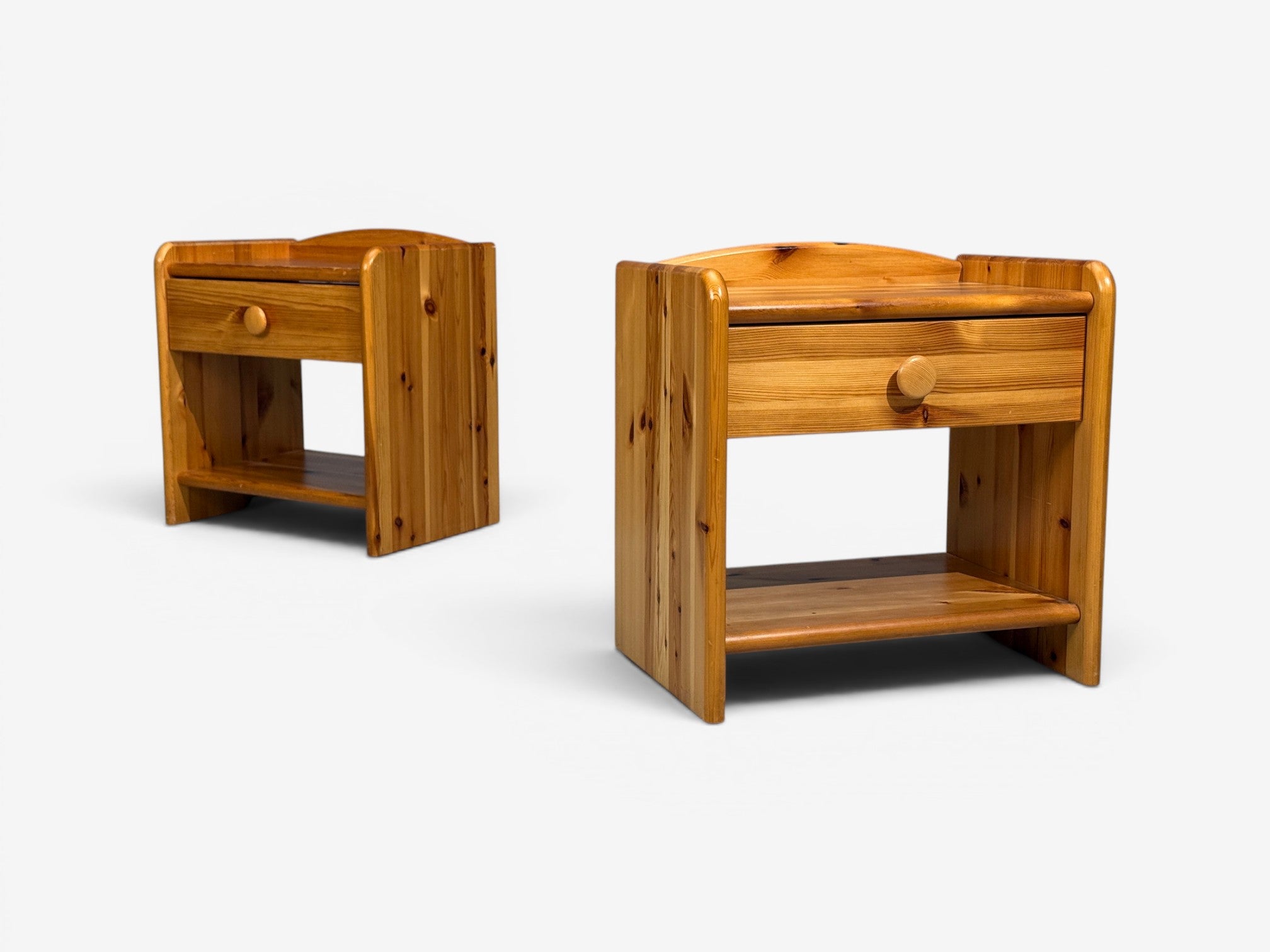 Swedish Modern, Bedside Tables, Knotty Pine, Sweden, 1960s