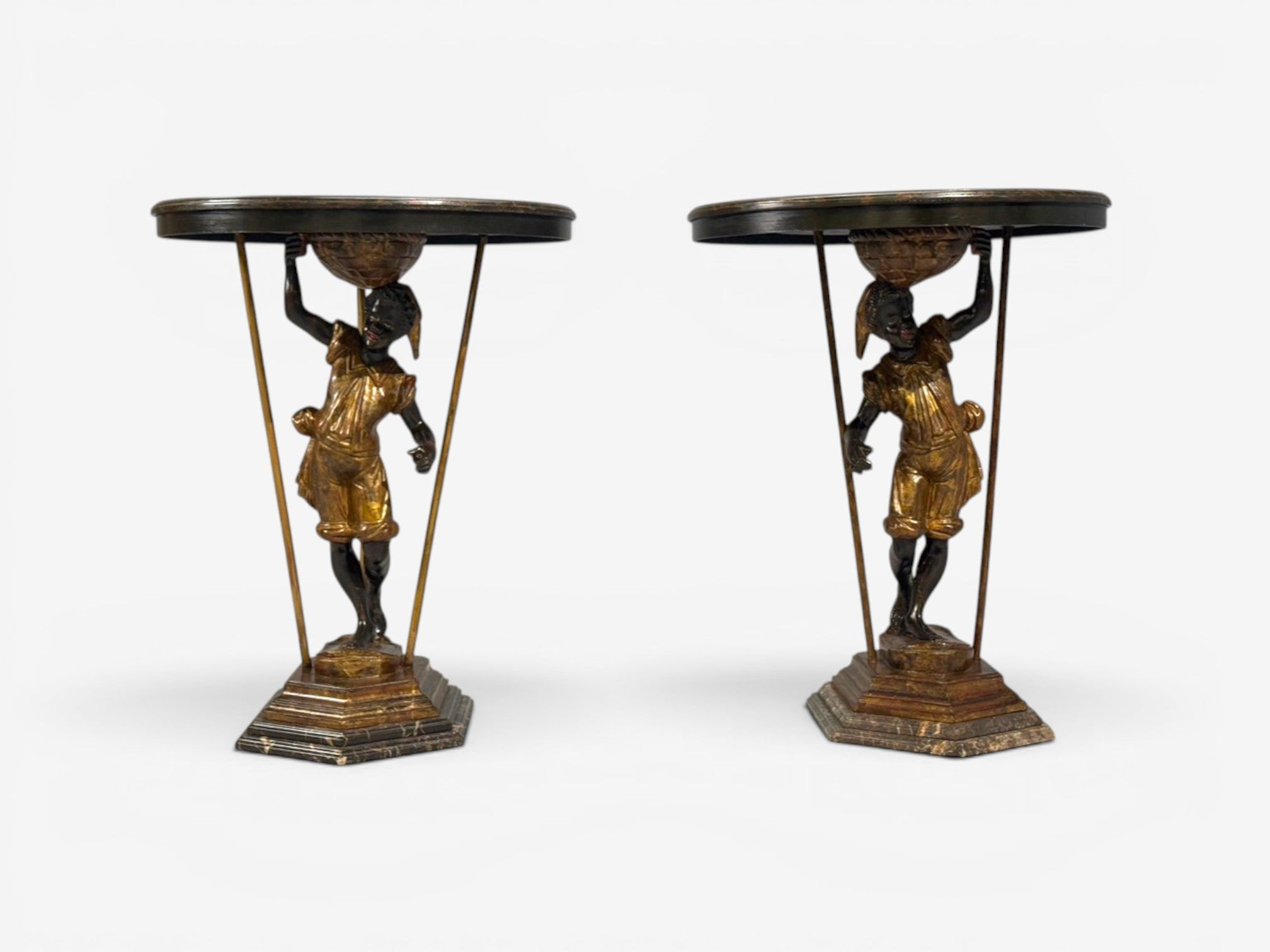 18th/19th c. Italian, Venetian Blackamoor Gueridons, Opposing Figures, Marble