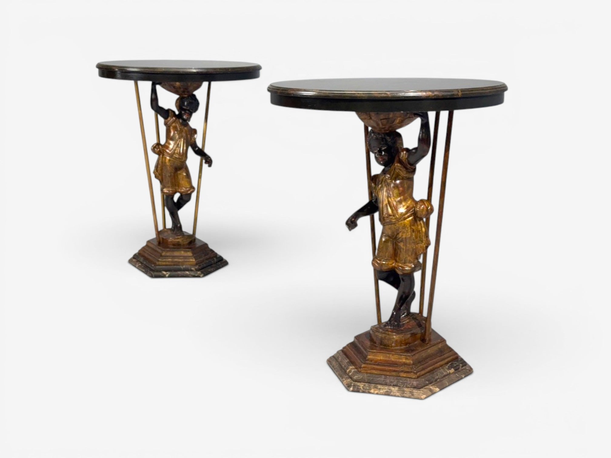 18th/19th c. Italian, Venetian Blackamoor Gueridons, Opposing Figures, Marble