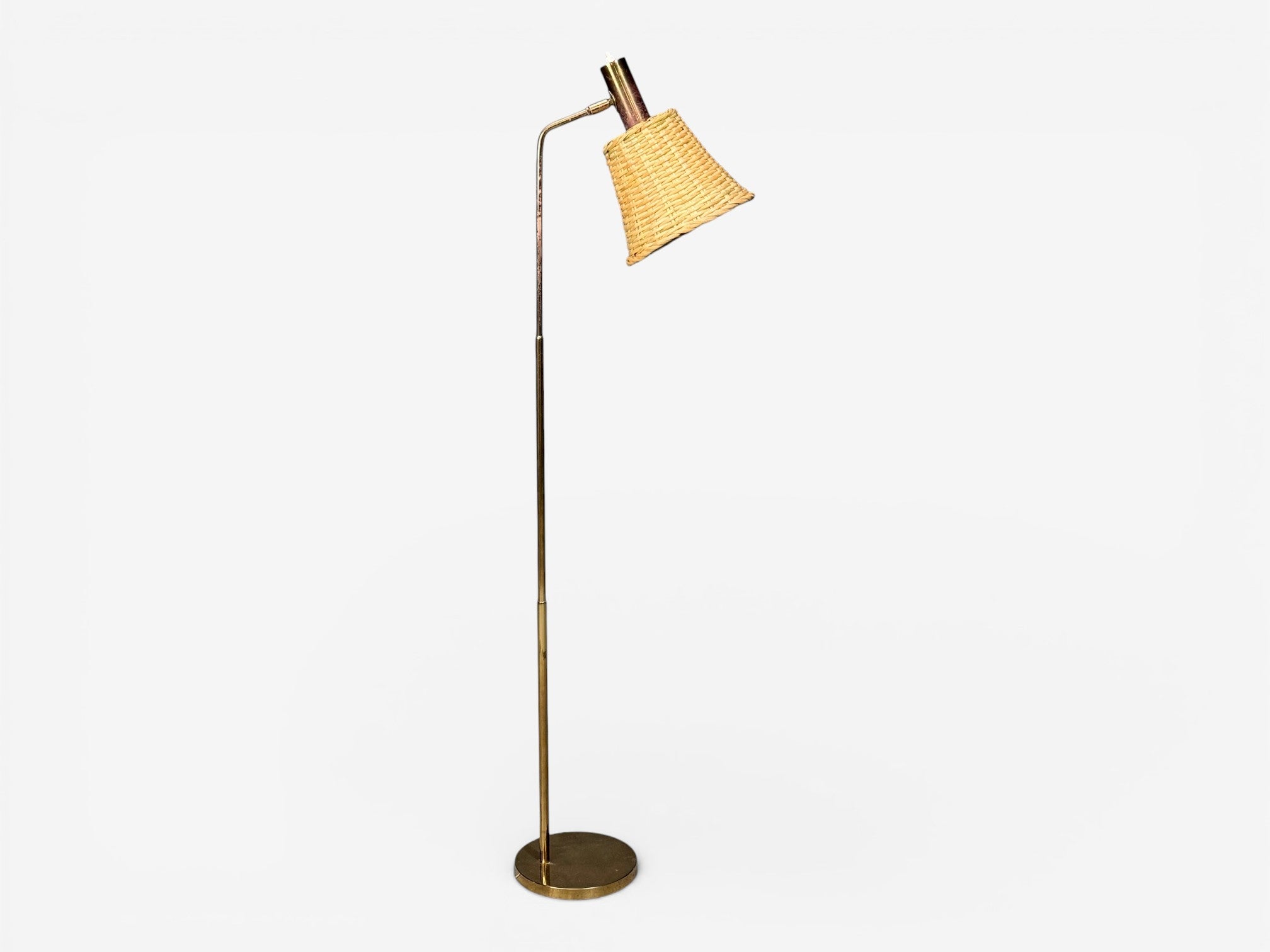 Bergboms, Swedish Modern, Floor Lamp, Brass, Cane, Sweden, 1960s
