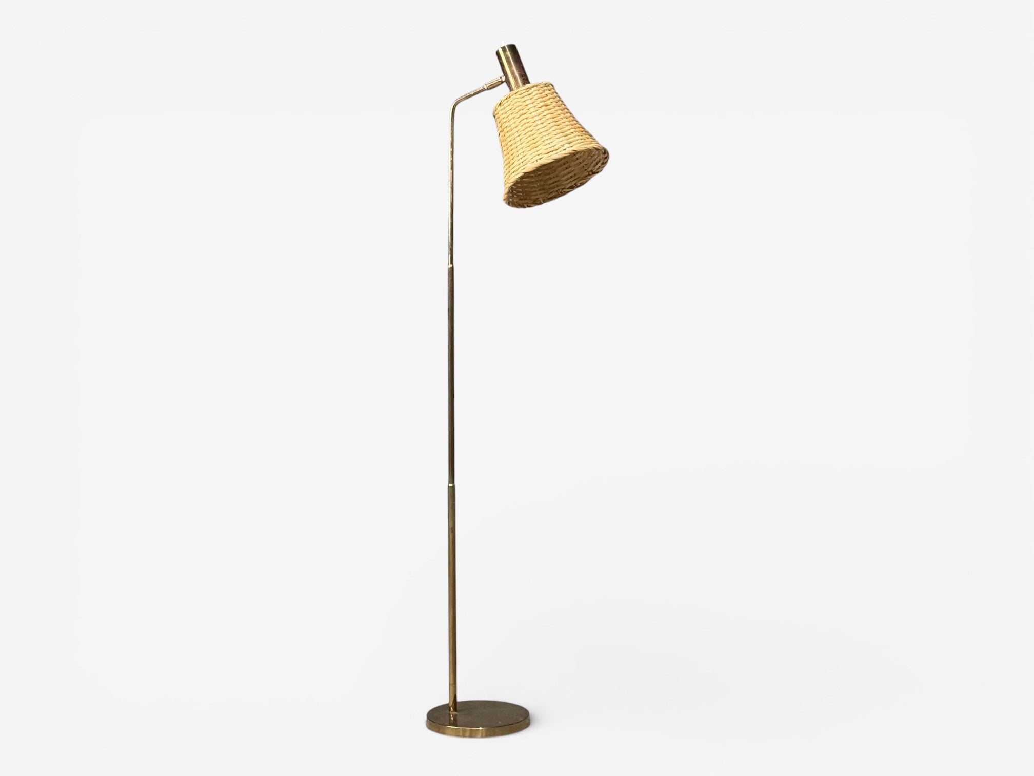 Bergboms, Swedish Modern, Floor Lamp, Brass, Cane, Sweden, 1960s