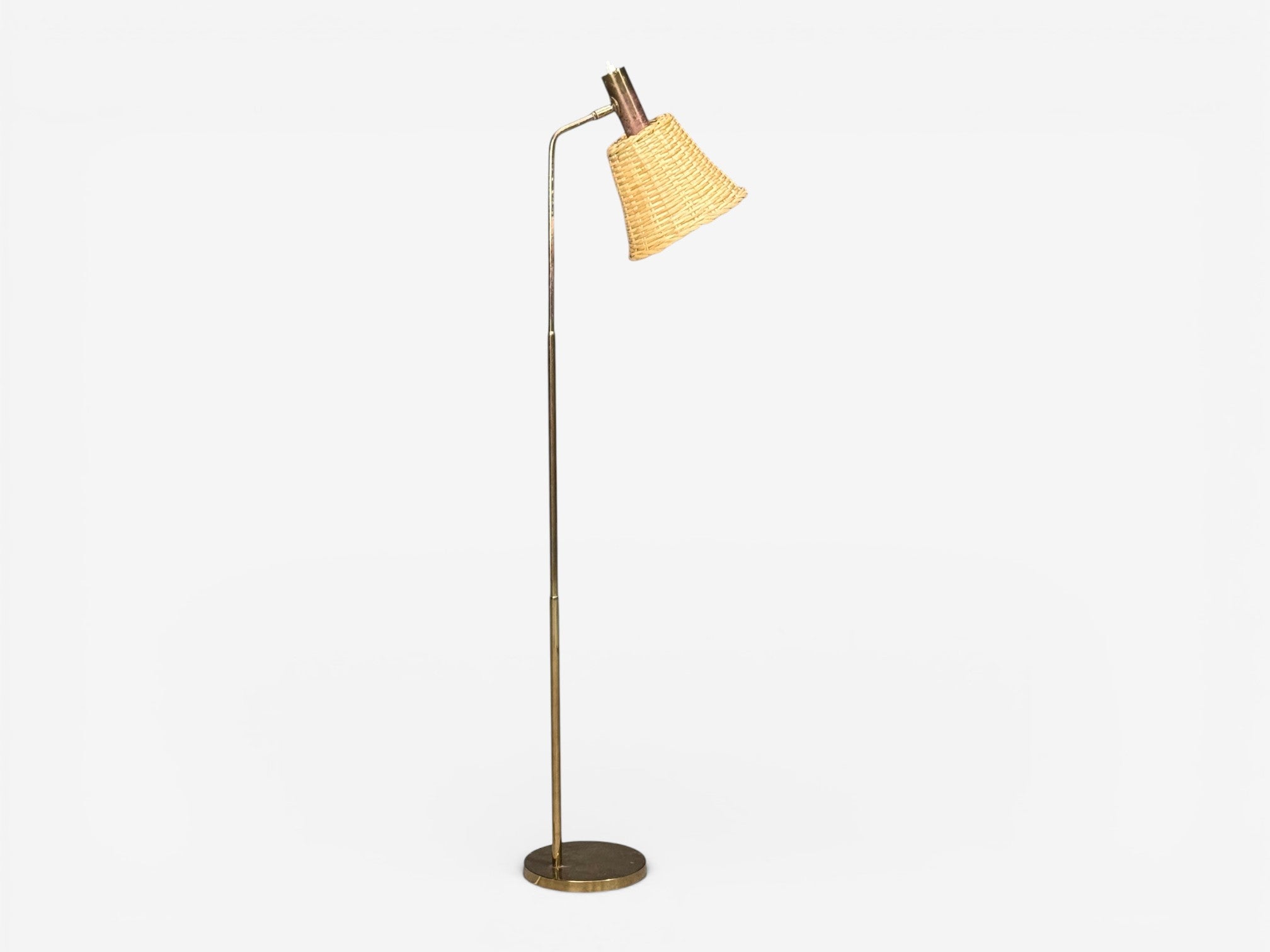 Bergboms, Swedish Modern, Floor Lamp, Brass, Cane, Sweden, 1960s