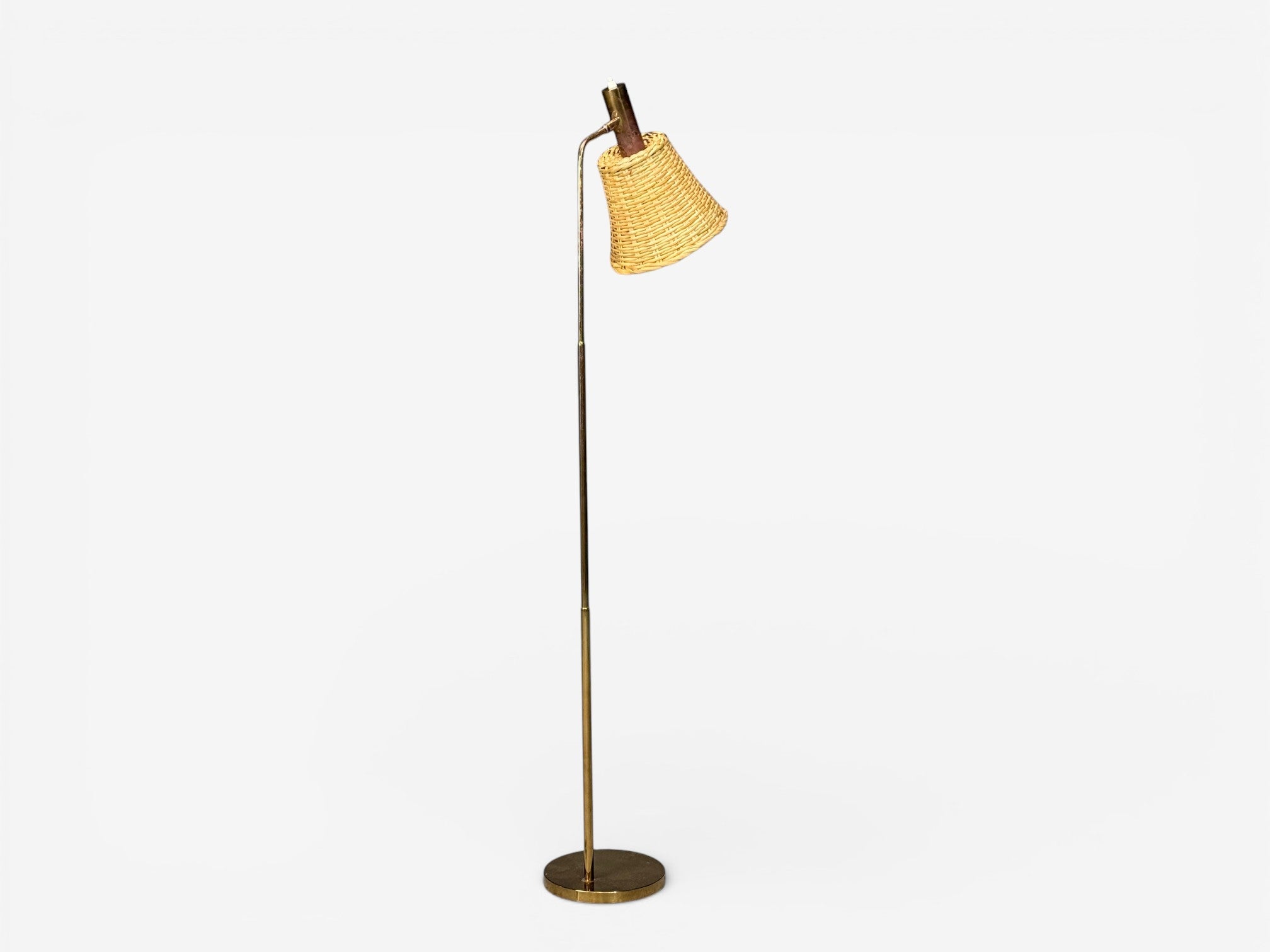 Bergboms, Swedish Modern, Floor Lamp, Brass, Cane, Sweden, 1960s