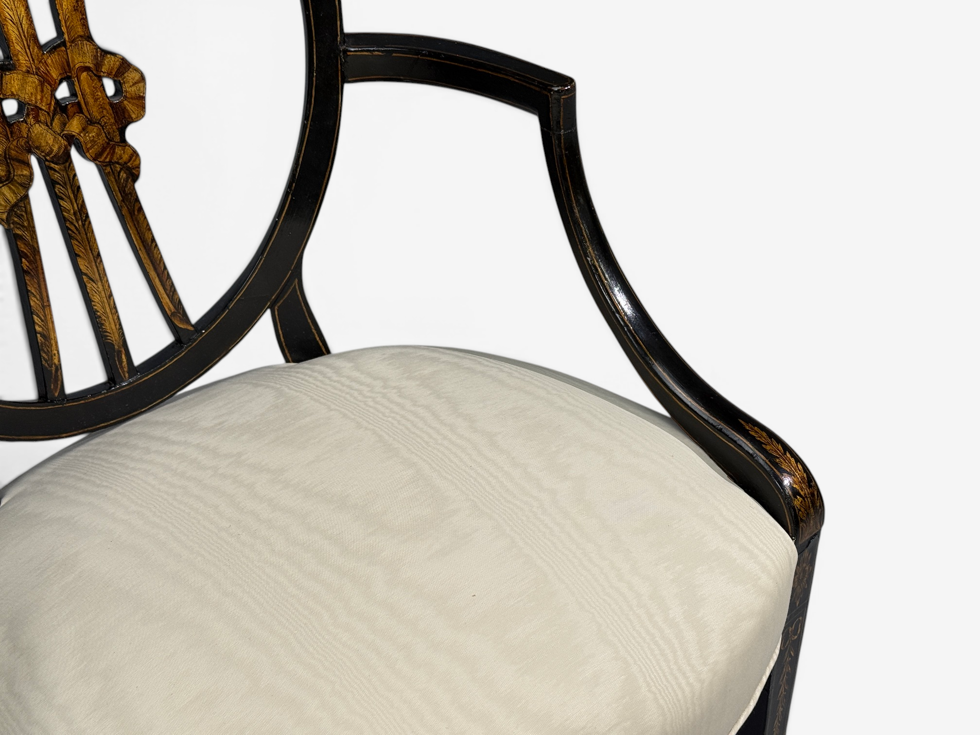 Neoclassical, Prince of Wales Armchairs, Ebonized Wood, Gilt, Silk, USA, 19th c.