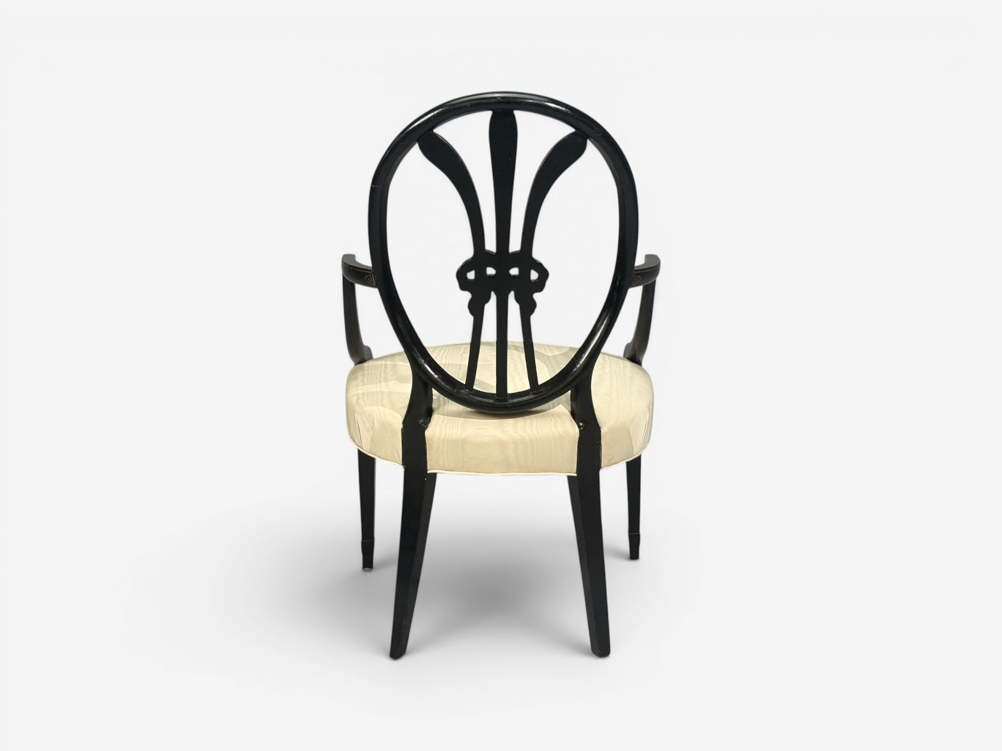Neoclassical, Prince of Wales Armchairs, Ebonized Wood, Gilt, Silk, USA, 19th c.