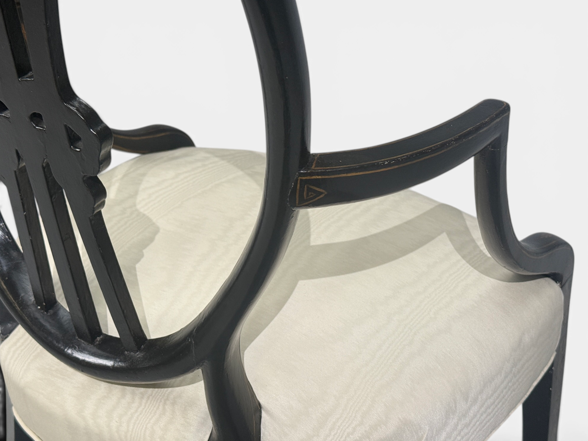 Neoclassical, Prince of Wales Armchairs, Ebonized Wood, Gilt, Silk, USA, 19th c.