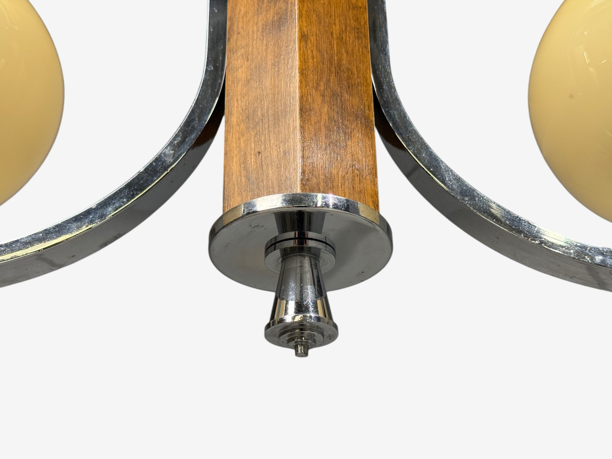 Swedish Art Deco, Pendant Light, Burl, Cord, Glass, Chrome, Sweden, 1930s