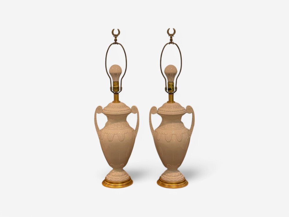 Frederick Cooper, Lenox, Neoclassical Style, White Porcelain, Table Lamps, 1980s