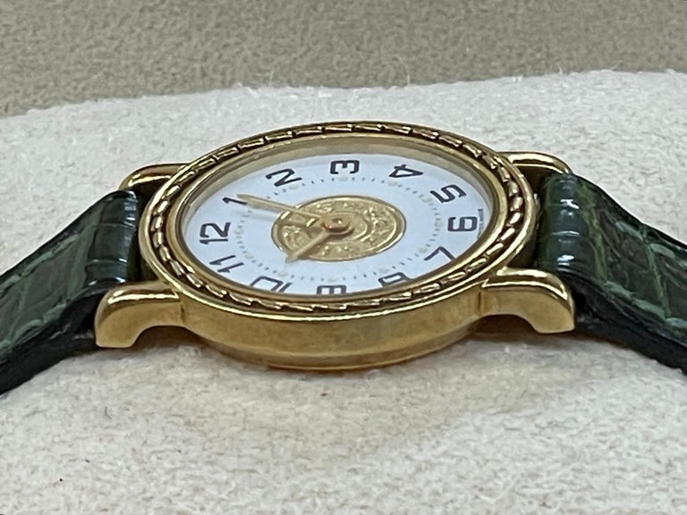 Hermès Paris 18 Kt Gold 'Sellier' Wristwatch, Crocodile Strap