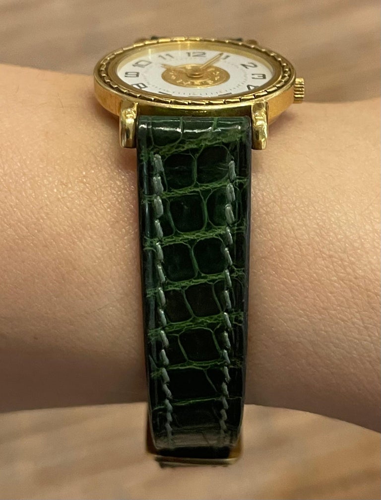 Hermès Paris 18 Kt Gold 'Sellier' Wristwatch, Crocodile Strap