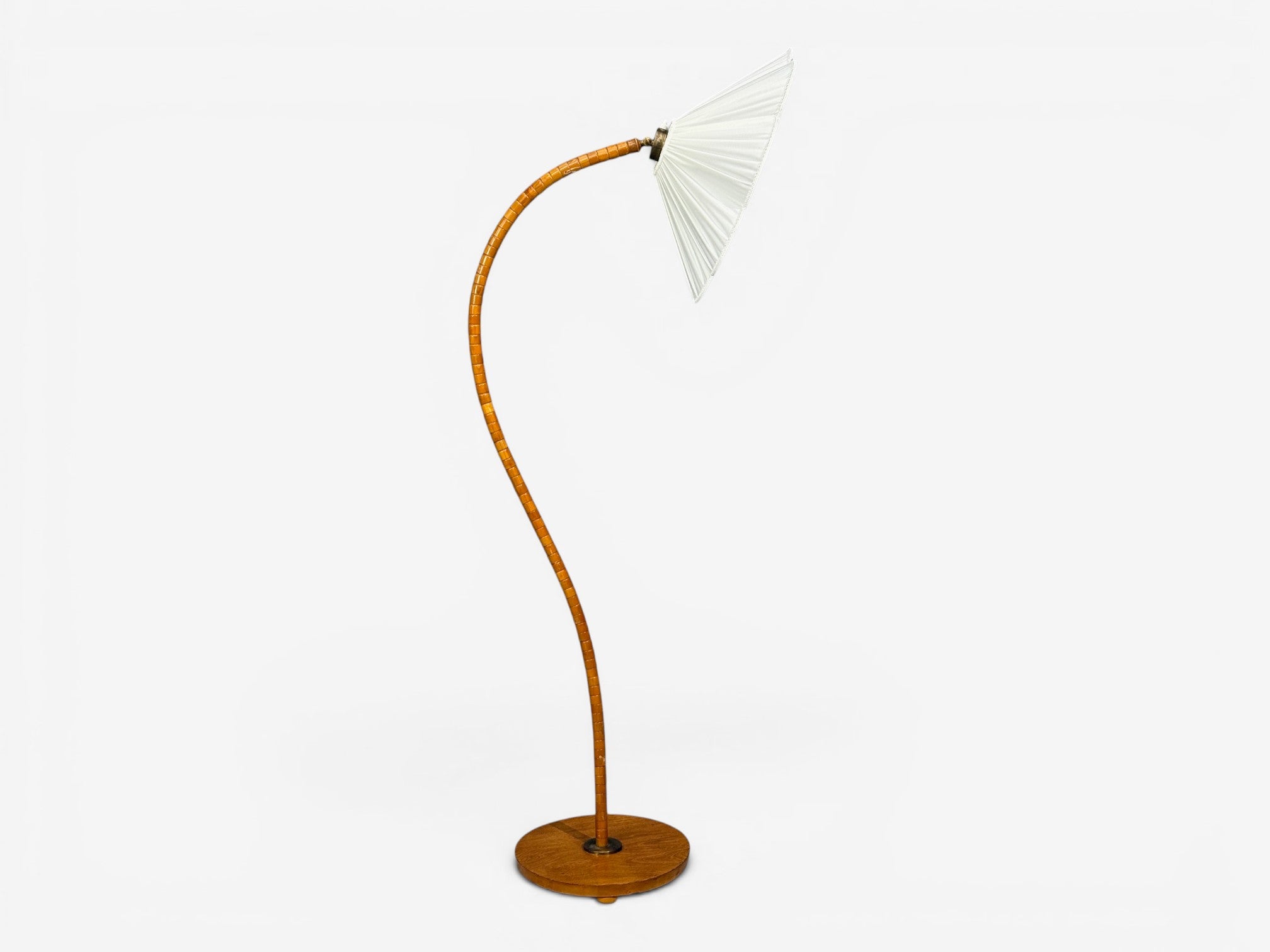 Swedish Modern, Organic Floor Lamp, Wood, Silk, Sweden, 1930s