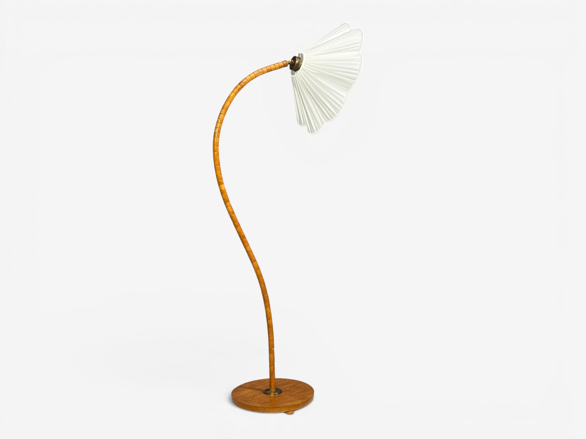 Swedish Modern, Organic Floor Lamp, Wood, Silk, Sweden, 1930s