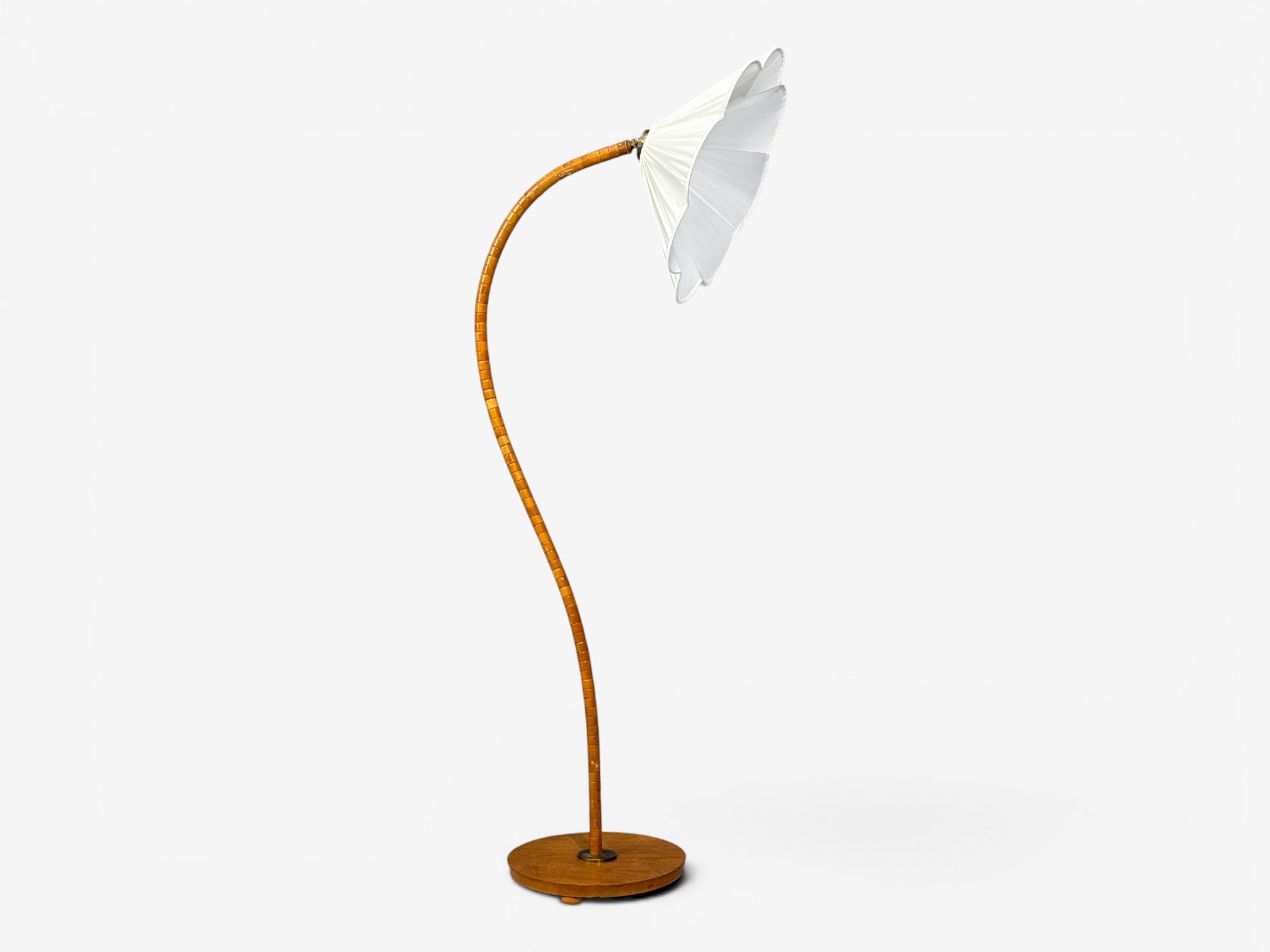 Swedish Modern, Organic Floor Lamp, Wood, Silk, Sweden, 1930s