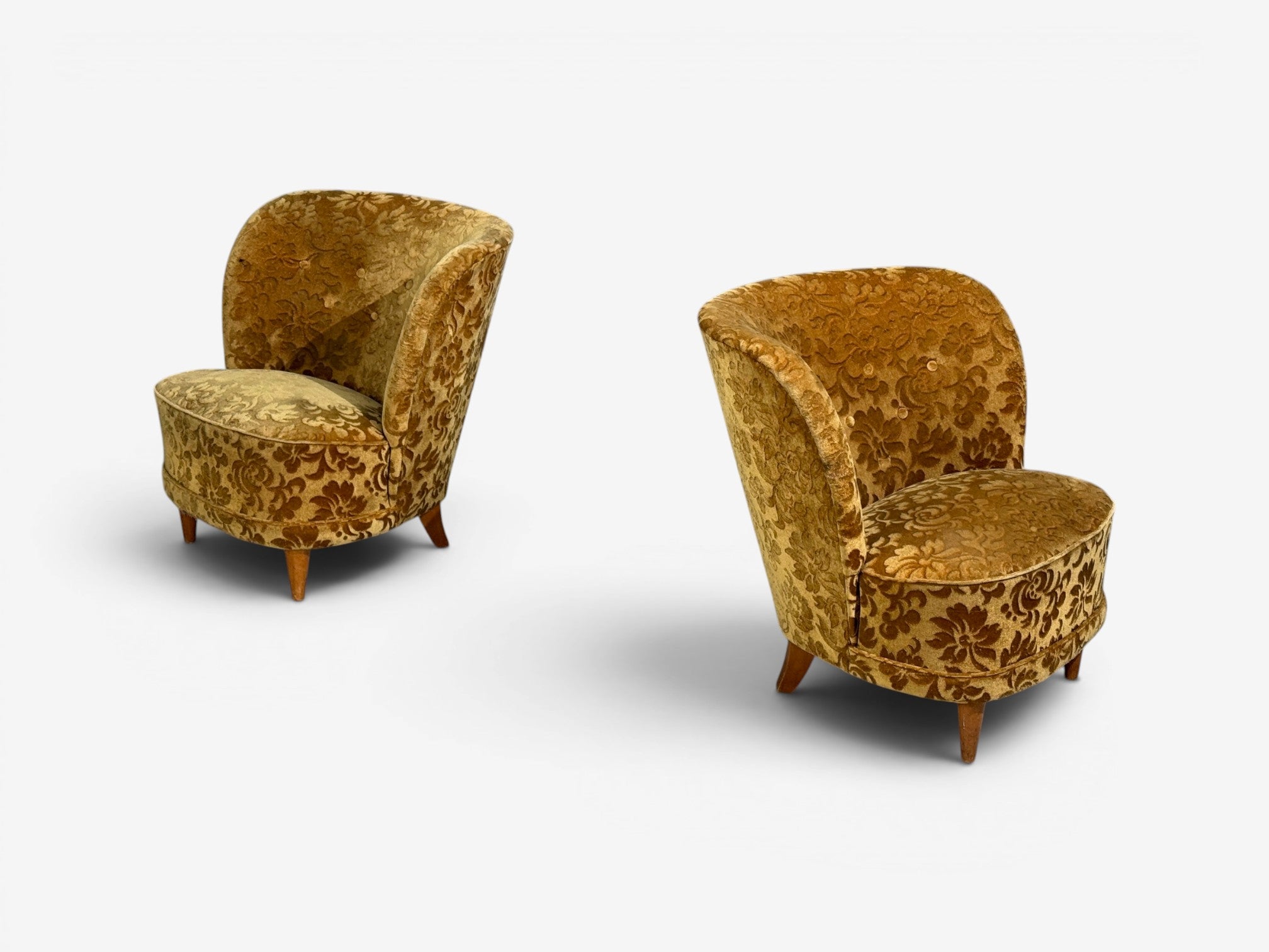 Finnish Modern, Easy Chairs, Damask, Beech, Finland, 1940s