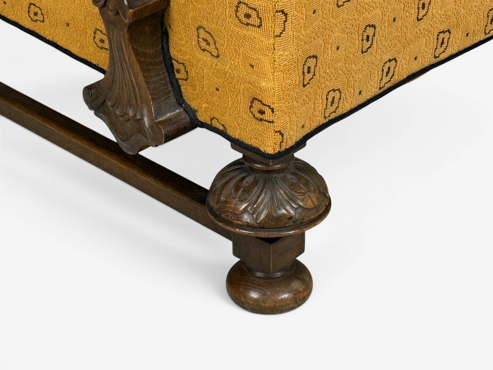 Scandinavian Modern, Lounge Chair, Carved Wood, Fabric, Denmark, 1960s