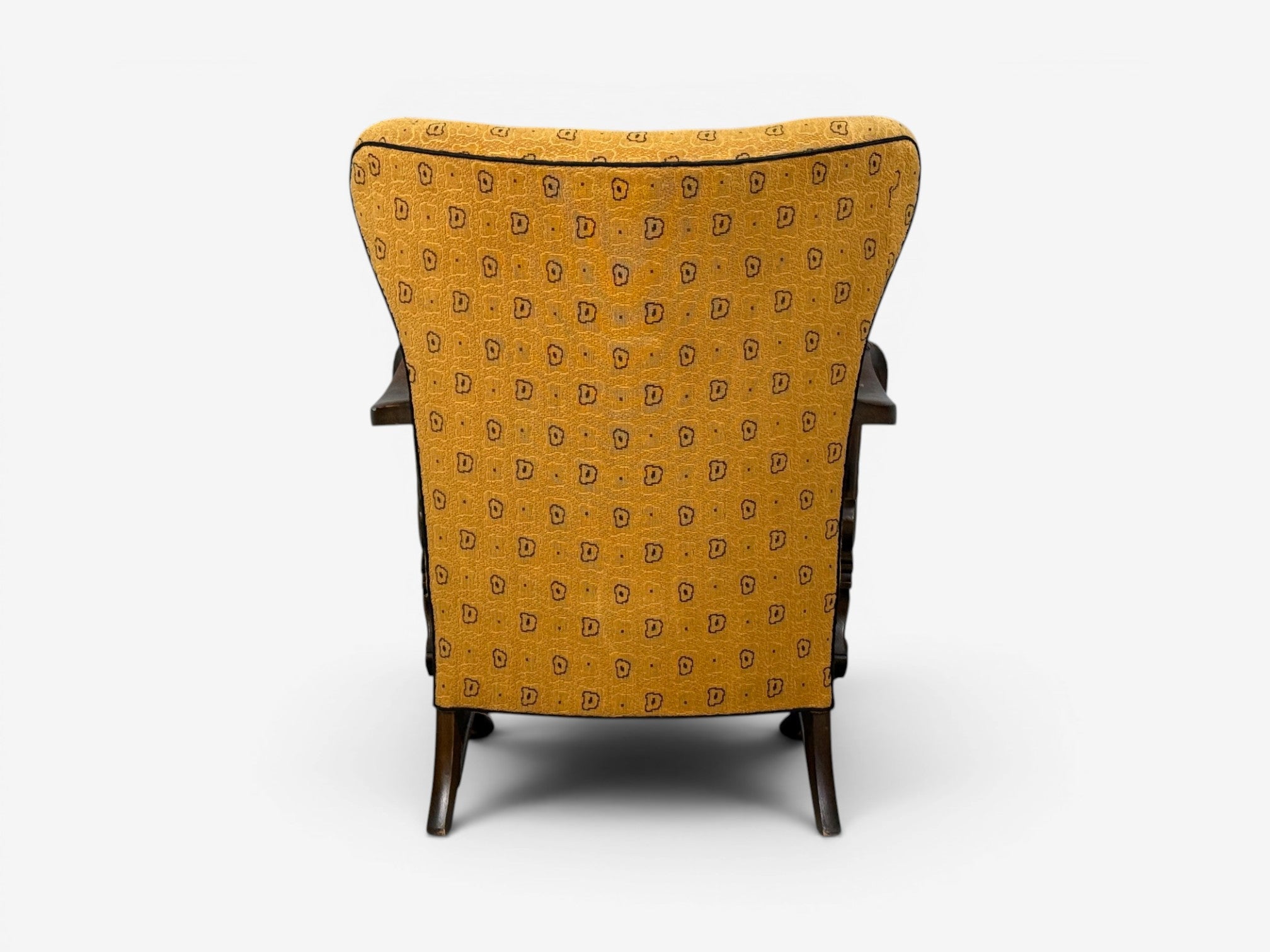 Scandinavian Modern, Lounge Chair, Carved Wood, Fabric, Denmark, 1960s