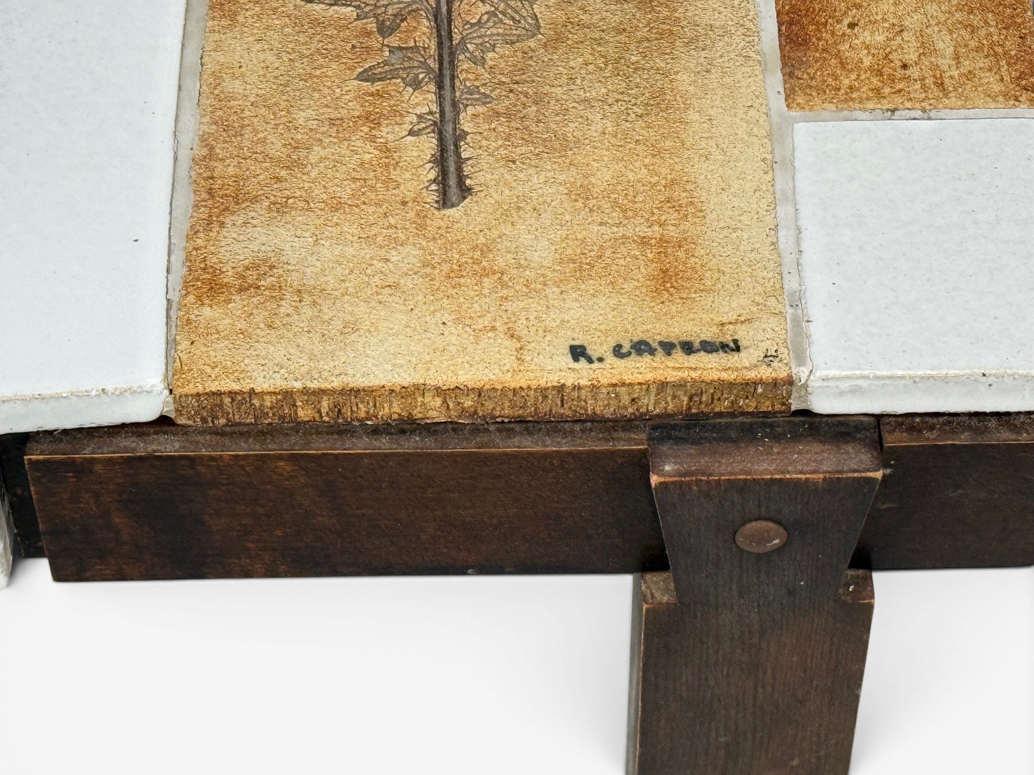 Roger Capron, Low Coffee Table, Tile, Stained Wood, France, 1970s