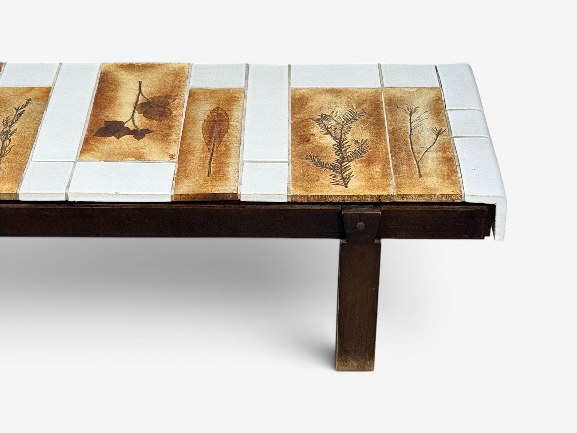 Roger Capron, Low Coffee Table, Tile, Stained Wood, France, 1970s