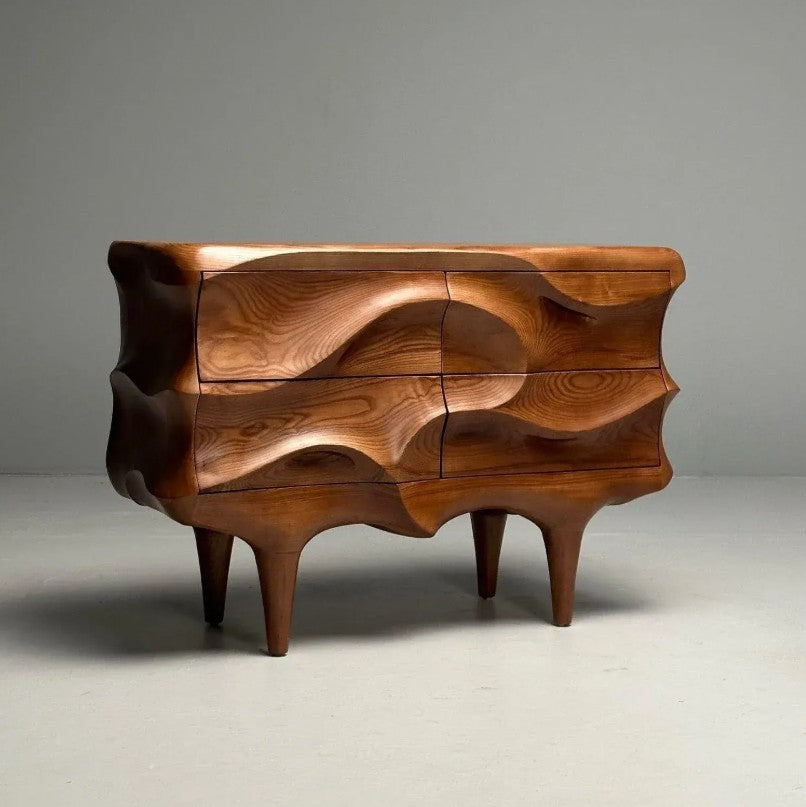 Contemporary, Modern Sculptural Cabinets, Stained Ash Wood, 21st c.