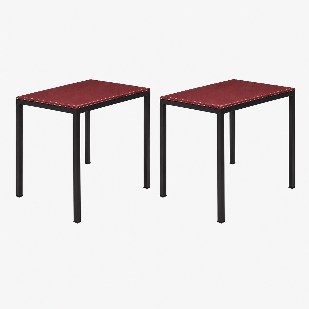 Jean-Michel Frank Style, Modern, End Tables, Painted Iron, Red Leather, 21st c.