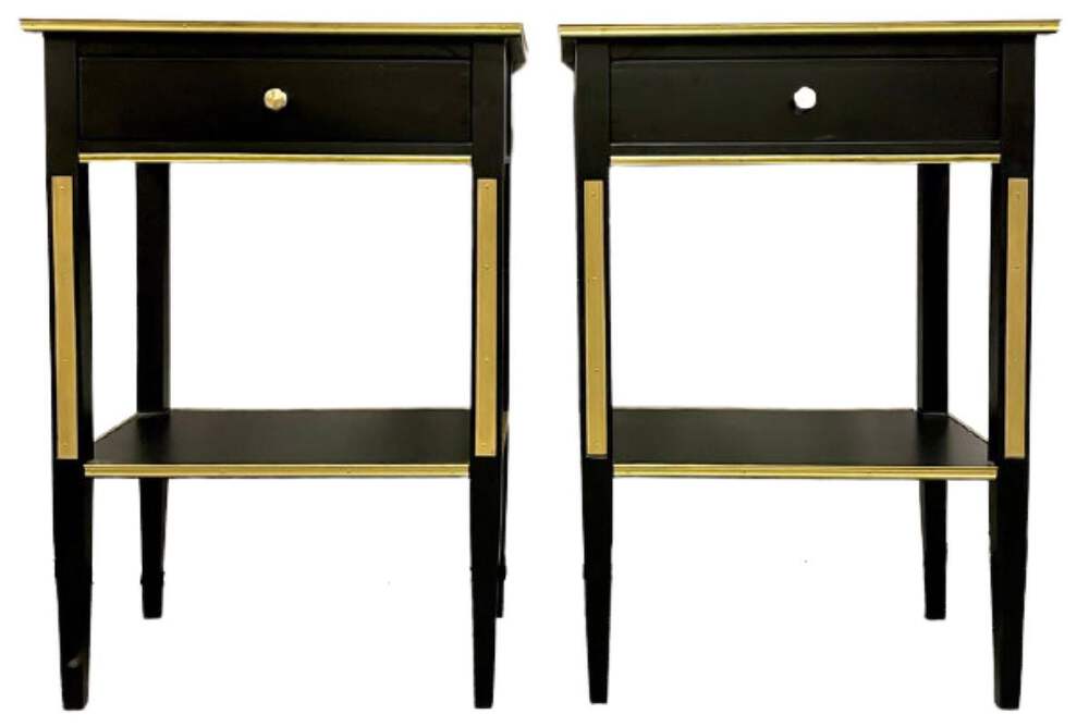 Pair of Russian Neoclassical Style Ebony Finish One Drawer Stands or End Tables