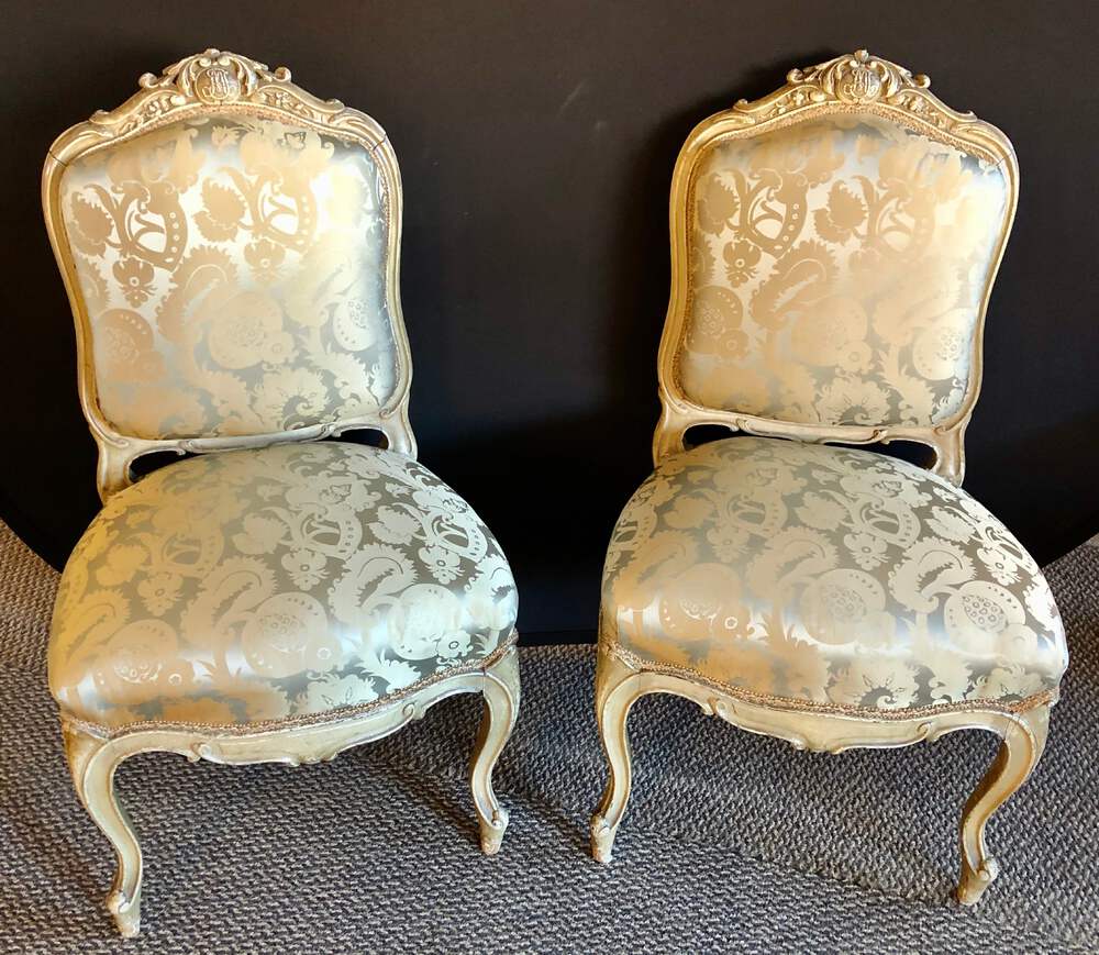Pair of Maison Jansen Slipper Chairs in Scalamandre Upholstery in Fine Frames