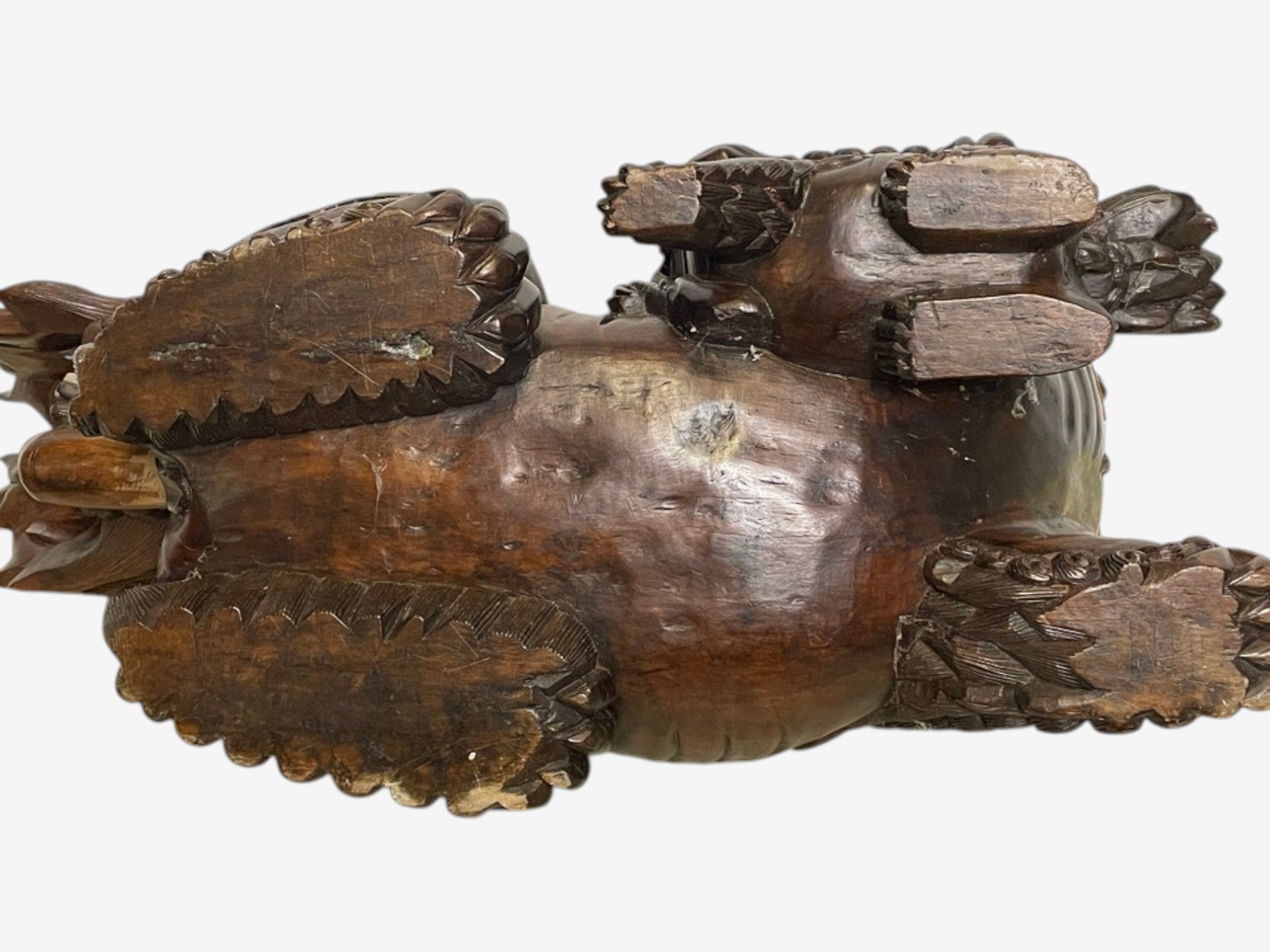 Chinese Export, Opposing Foo Dogs, Solid Teakwood, Glass, China, 19th c.