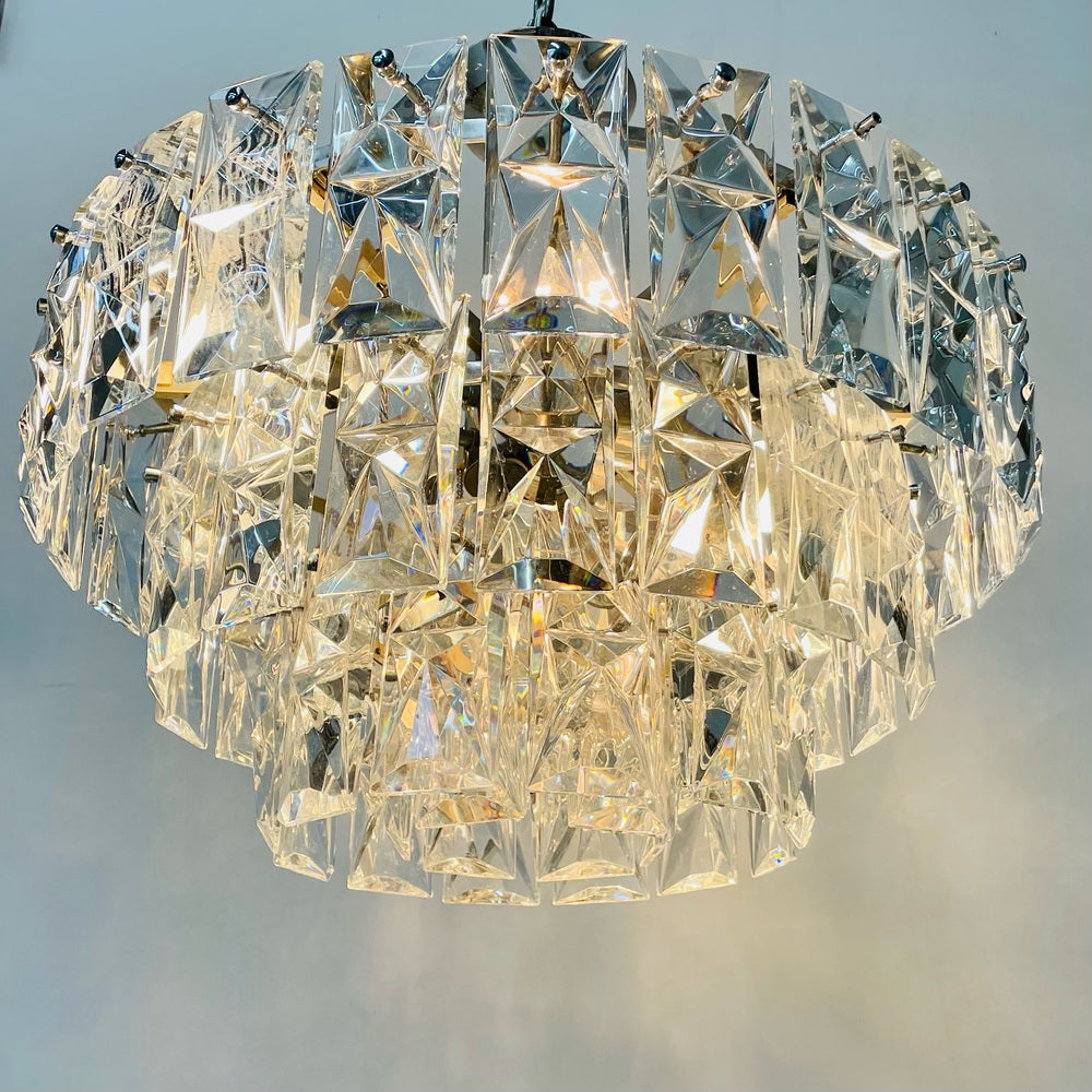 German Mid-Century Modern Four Tier Chandelier, Nickel / Brass, Geometric, 1970s