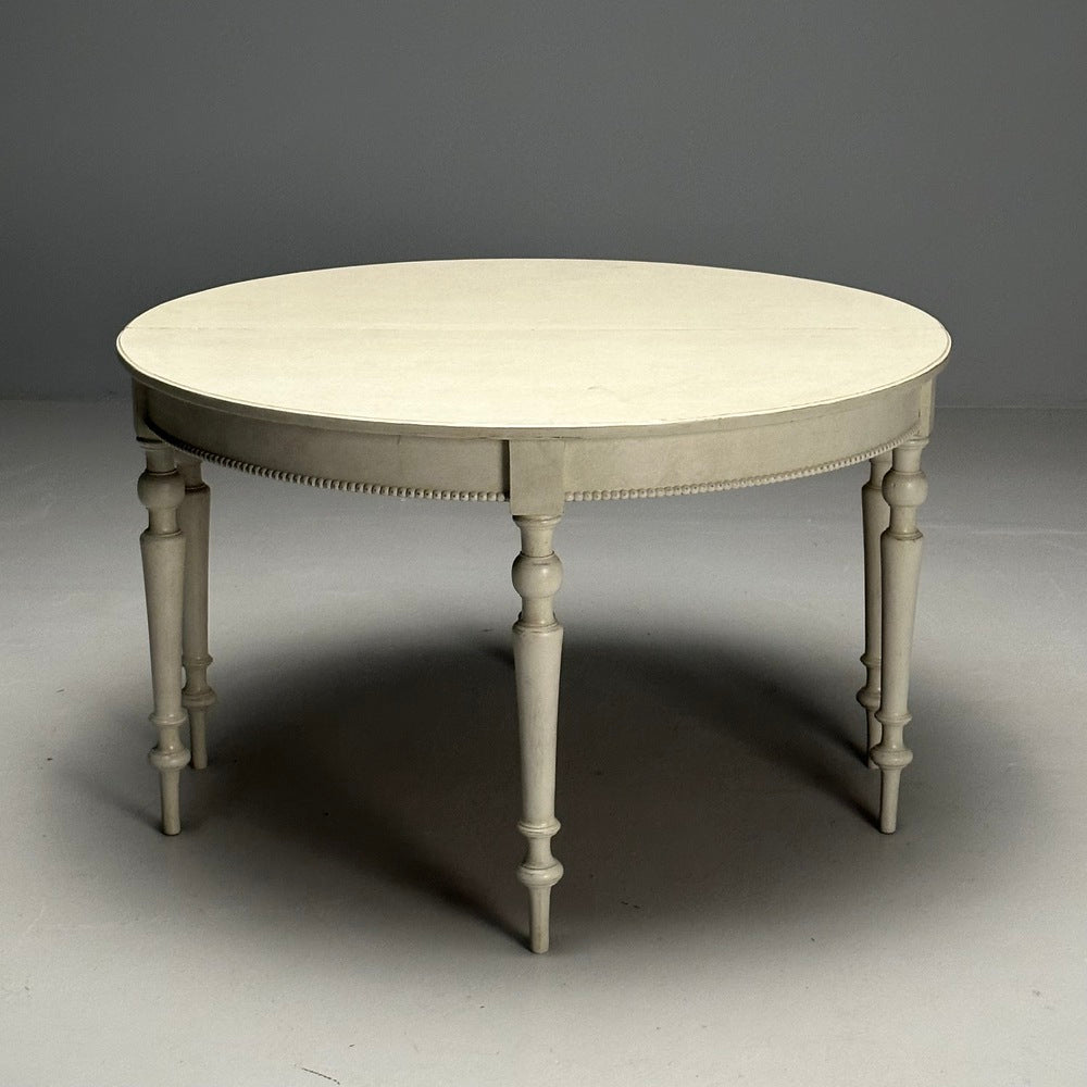 Gustavian, Swedish Dining Table, Gray Paint Distressed, Sweden, 1970s