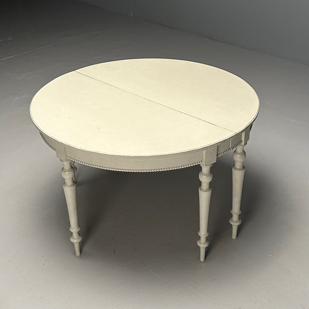 Gustavian, Swedish Dining Table, Gray Paint Distressed, Sweden, 1970s