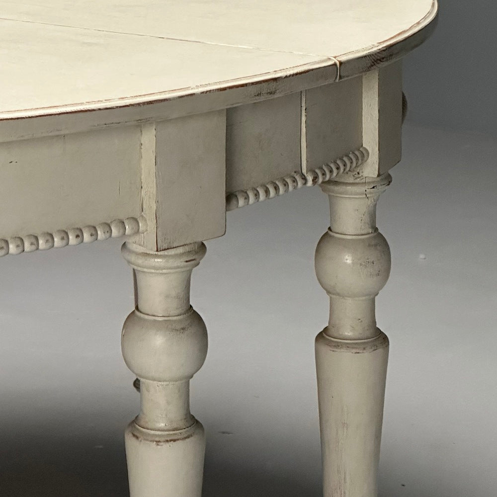 Gustavian, Swedish Dining Table, Gray Paint Distressed, Sweden, 1970s