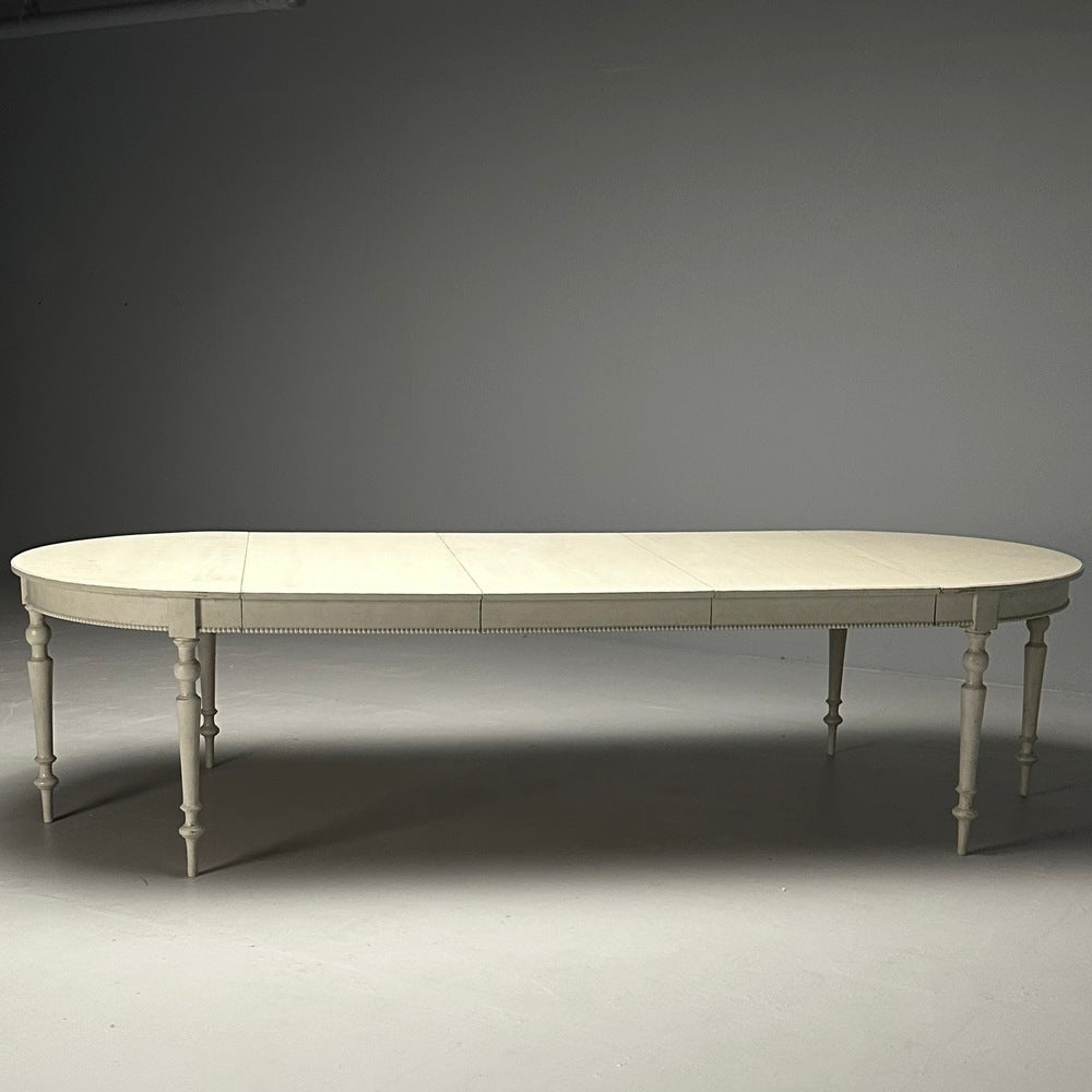 Gustavian, Swedish Dining Table, Gray Paint Distressed, Sweden, 1970s