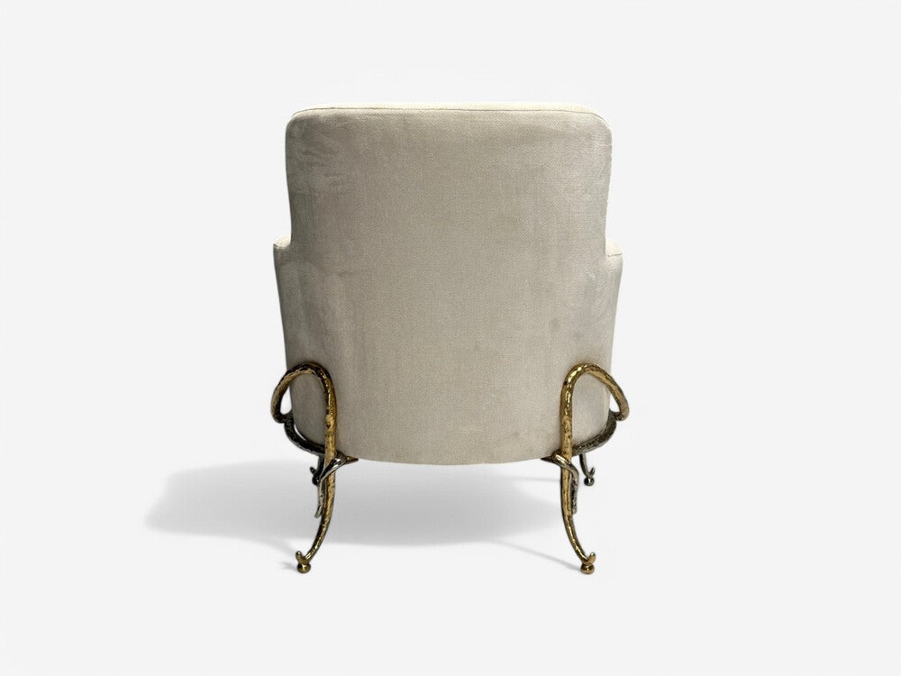 Contemporary, Organic Modern, Lounge Chairs, Bronze, Ivory Velvet, 2010s