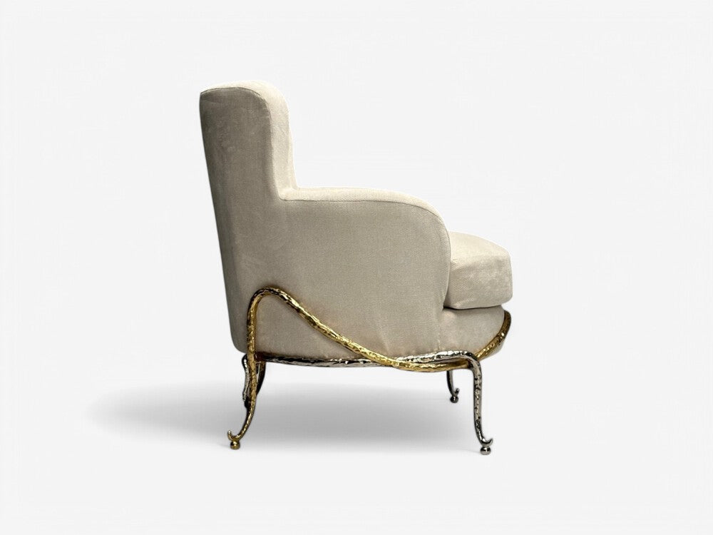 Contemporary, Organic Modern, Lounge Chairs, Bronze, Ivory Velvet, 2010s