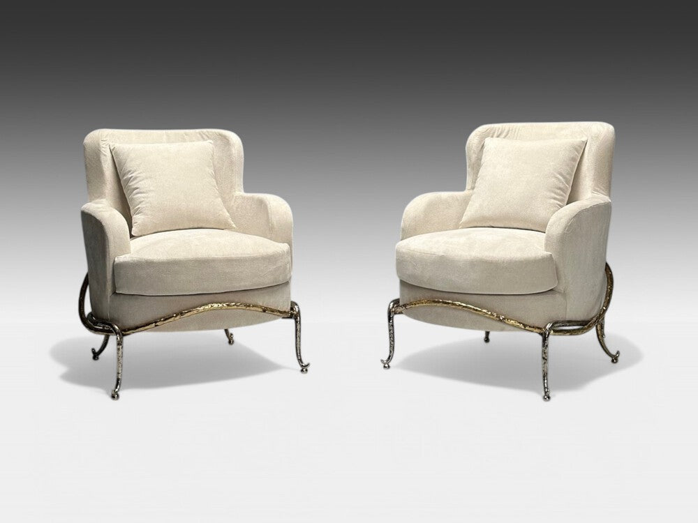 Contemporary, Organic Modern, Lounge Chairs, Bronze, Ivory Velvet, 2010s