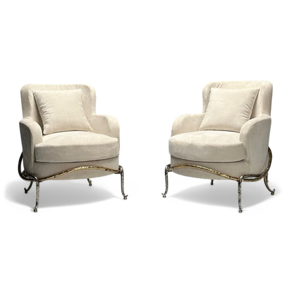 Contemporary, Organic Modern, Lounge Chairs, Bronze, Ivory Velvet, 2010s