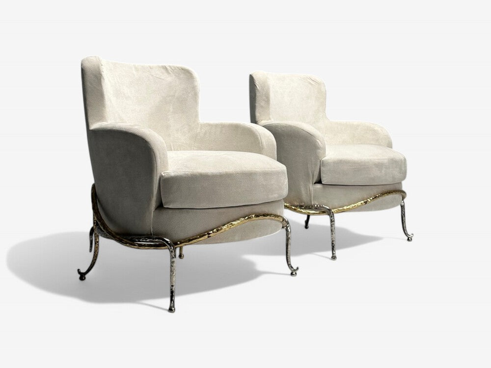 Contemporary, Organic Modern, Lounge Chairs, Bronze, Ivory Velvet, 2010s