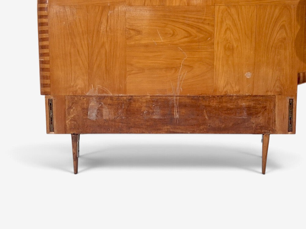 Italian Mid-Century Modern, Twin Bed with Shelf, Marquetry, Italy, 1950s
