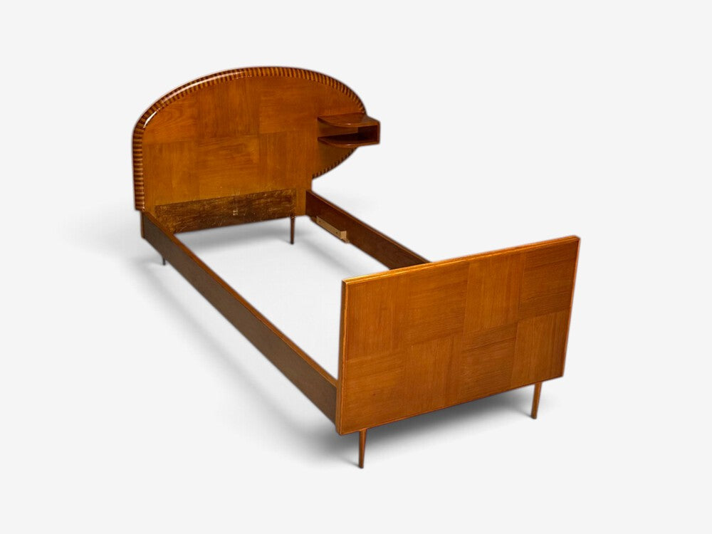 Italian Mid-Century Modern, Twin Bed with Shelf, Marquetry, Italy, 1950s