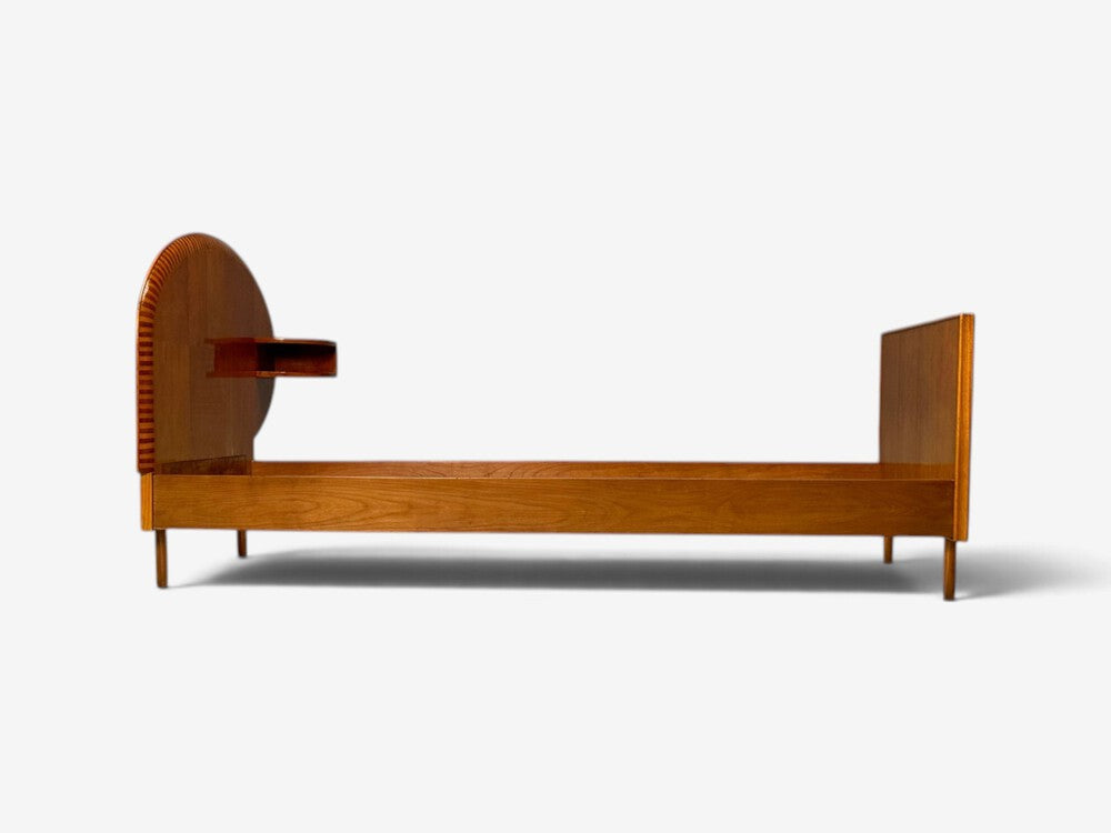 Italian Mid-Century Modern, Twin Bed with Shelf, Marquetry, Italy, 1950s