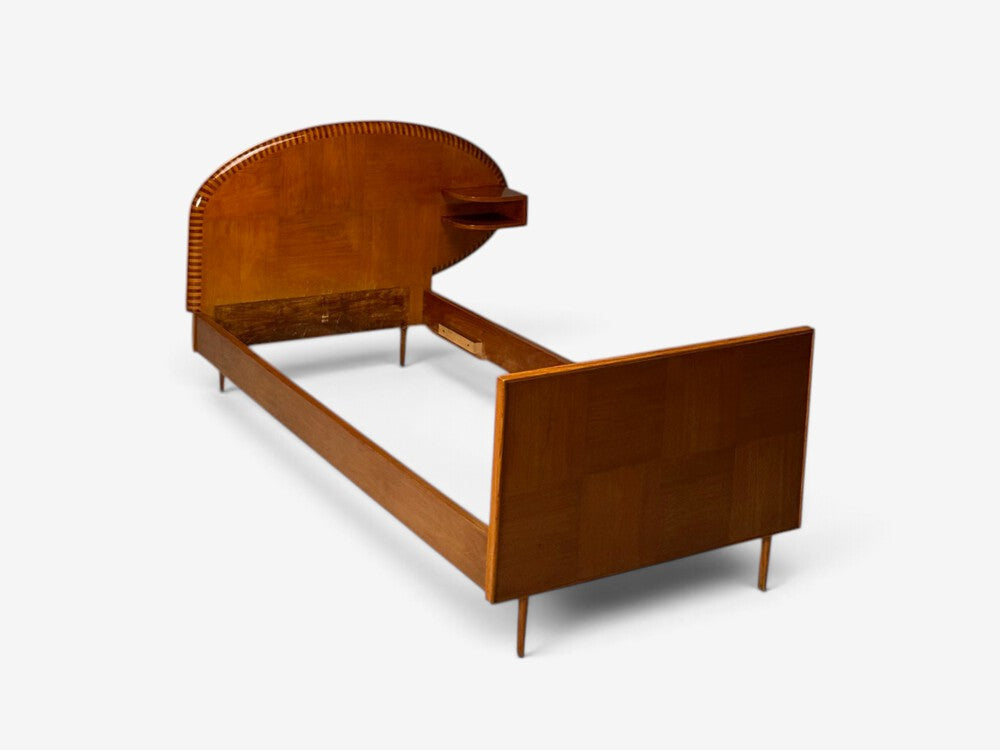 Italian Mid-Century Modern, Twin Bed with Shelf, Marquetry, Italy, 1950s