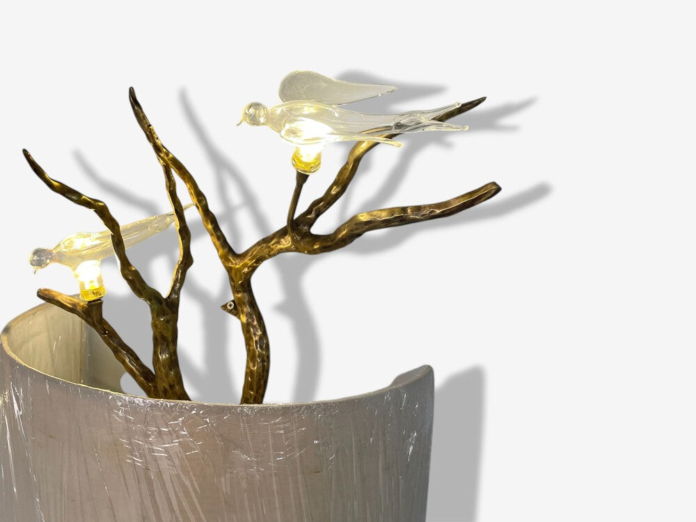 Brutalist Modern, Hammered Bronze, Crystal, Linen, Bird Wall Sconces, 21st C.