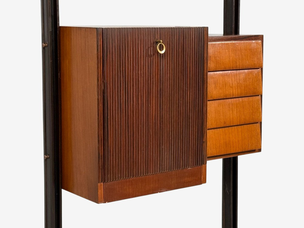 Italian Modern, Floor to Ceiling Bookcase, Stained Wood, Glass, Italy, 1940s